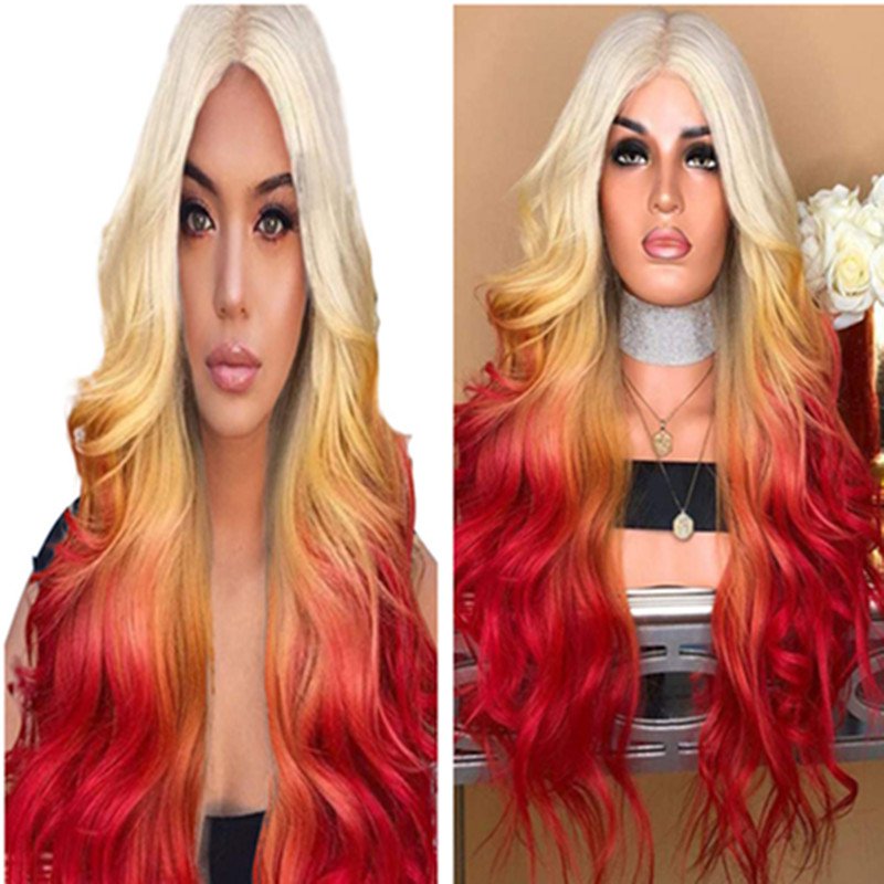 Long Wavy Ombre Red Wigs for Women Cosplay Wigs Synthetic Heat Resistant Hair
