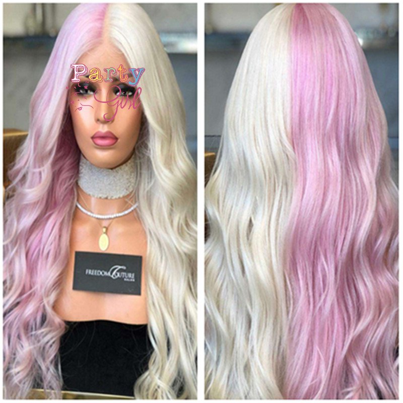 Long Wavy Curly White Pink Wigs for Women Cosplay Wigs Synthetic Heat Resistant Hair