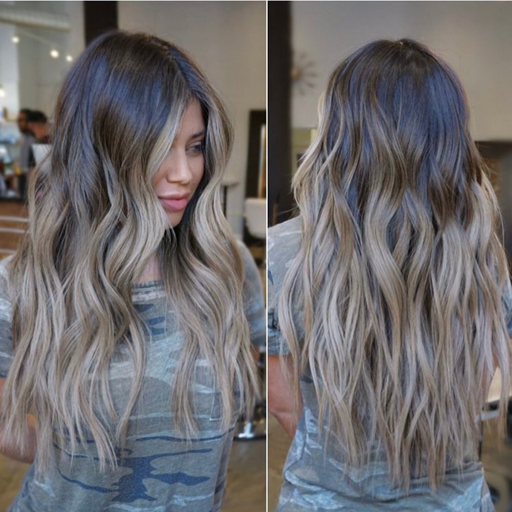 Long Black Grey Ombre Wigs for Black Women Synthetic Heat Resistant Curly Hair