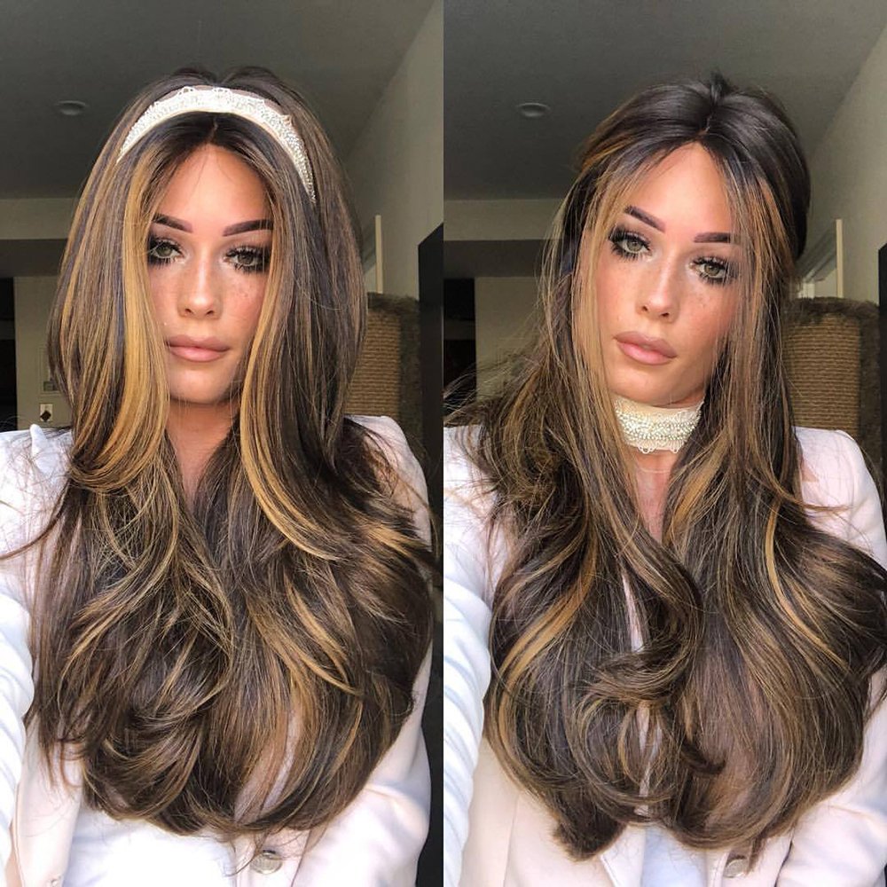 Synthetic Curly Hair Long Wavy Black Brown Blonde Ombre Wigs for Black Women