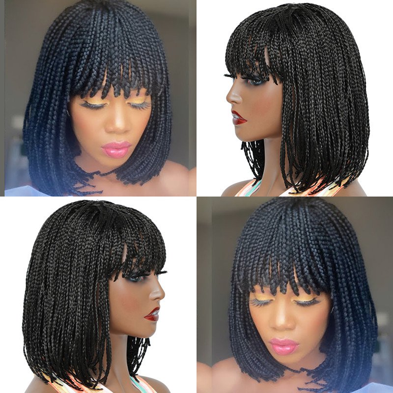 Braided Bob Wig With Bangs Synthetic Braiding Hair For Black Women