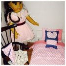 Sweet Heart Valentines theme American girl doll or 18" Dolls 7 Piece Bedding Set