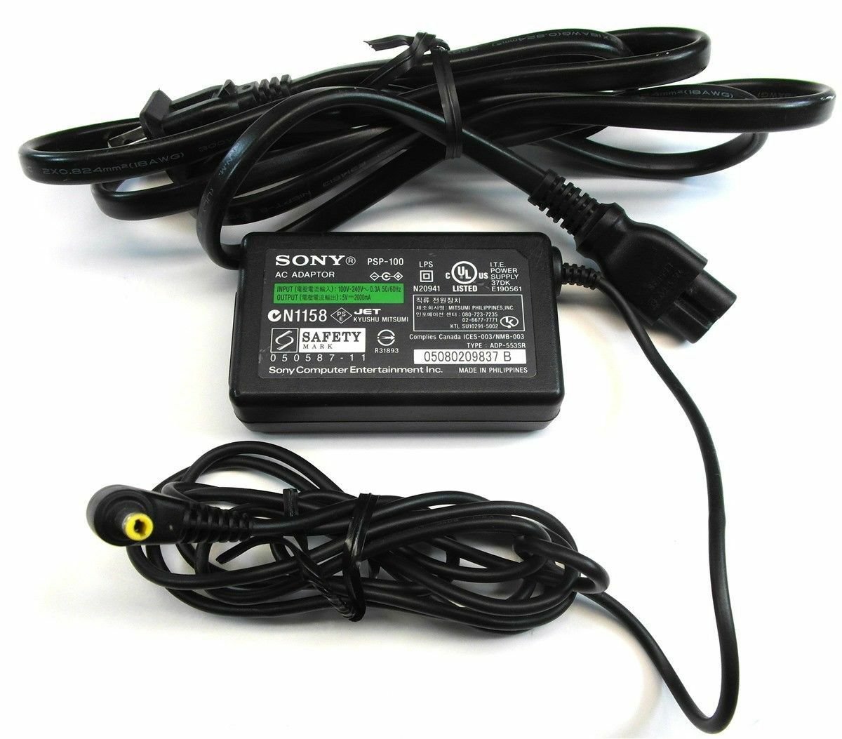 Genuine Sony PSP Charger AC Adapter Power Supply Cord PSP-100 ADP-553SR ...