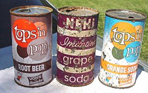 3 dumper flat top soda cans - Nehi and Tops 'n pop
