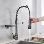 Black Spring Kitchen Faucet Pull Out Side Sprayer Dual Spout Tap Deck Mount Kitc