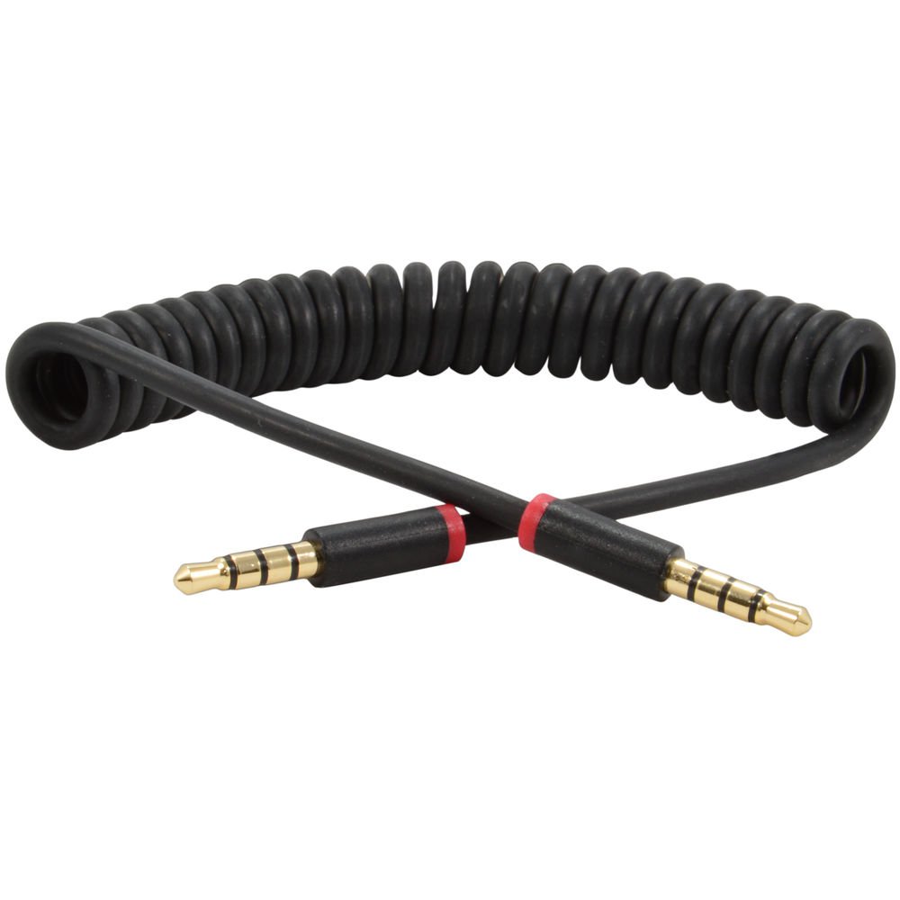 3ft 4Pole Spring Coiled 3.5mm Aux Cable w/ Mic Gold Stereo Audio