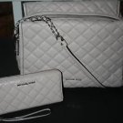 NWT~MICHAEL KORS RACHEL X LARGE QUILTED LEATHER SATCHEL CEMENT & WALLET