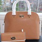 NWT ~Michael Kors Cindy Large Leather Dome Satchel Purse Handbag & Wallet~ Acorn