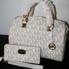 Michael Kors LARGE MK Signature PVC  Satchel/Crossbody& ZA Wallet ~NWT