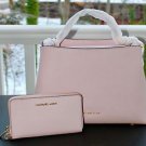 NWT~ MICHAEL KORS LARGE SAFFIANO LEATHER PORTIA SATCHEL PURSE & WRISTLET~BLOSSOM