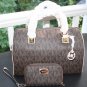 NWT~Michael Kors LARGE MK Signature PVC Satchel/Crossbody and Wristlet(BROWN)