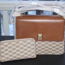 BNWT~  Michael Kors Large LEATHER Natalie Heritage Signature Satchel & Wristlet