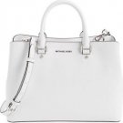 NWT Michael Kors Savannah Large  Saffiano Leather Satchel Bag~OPTIC WHITE~ $368