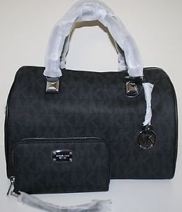 NWT~Michael Kors LARGE MK Signature PVC  Satchel/Crossbody and Wristlet(Black)