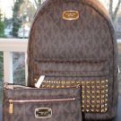 NWT~ Michael Kors Jet Set STUDDED LARGE Backpack PVC/Leather & Wristlet
