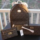 NWT~ Michael Kors Jet Set STUDDED LARGE Backpack PVC/Leather & Wristlet & Clutch