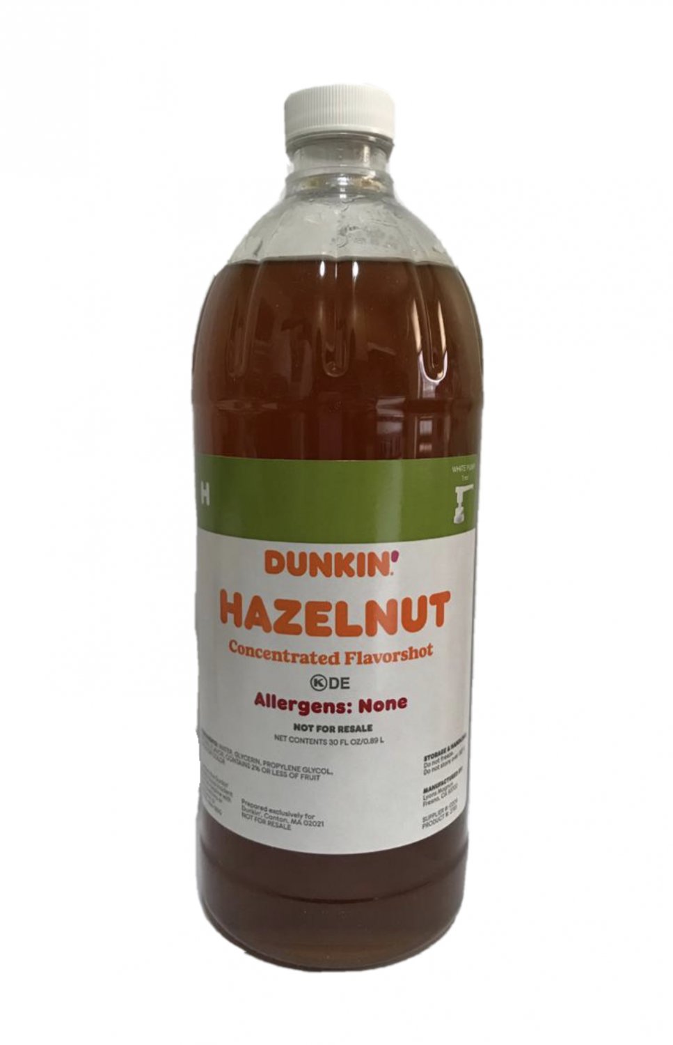 Dunkin Donuts Unsweetened Hazelnut Flavor Shot 30oz Bottle No Pump