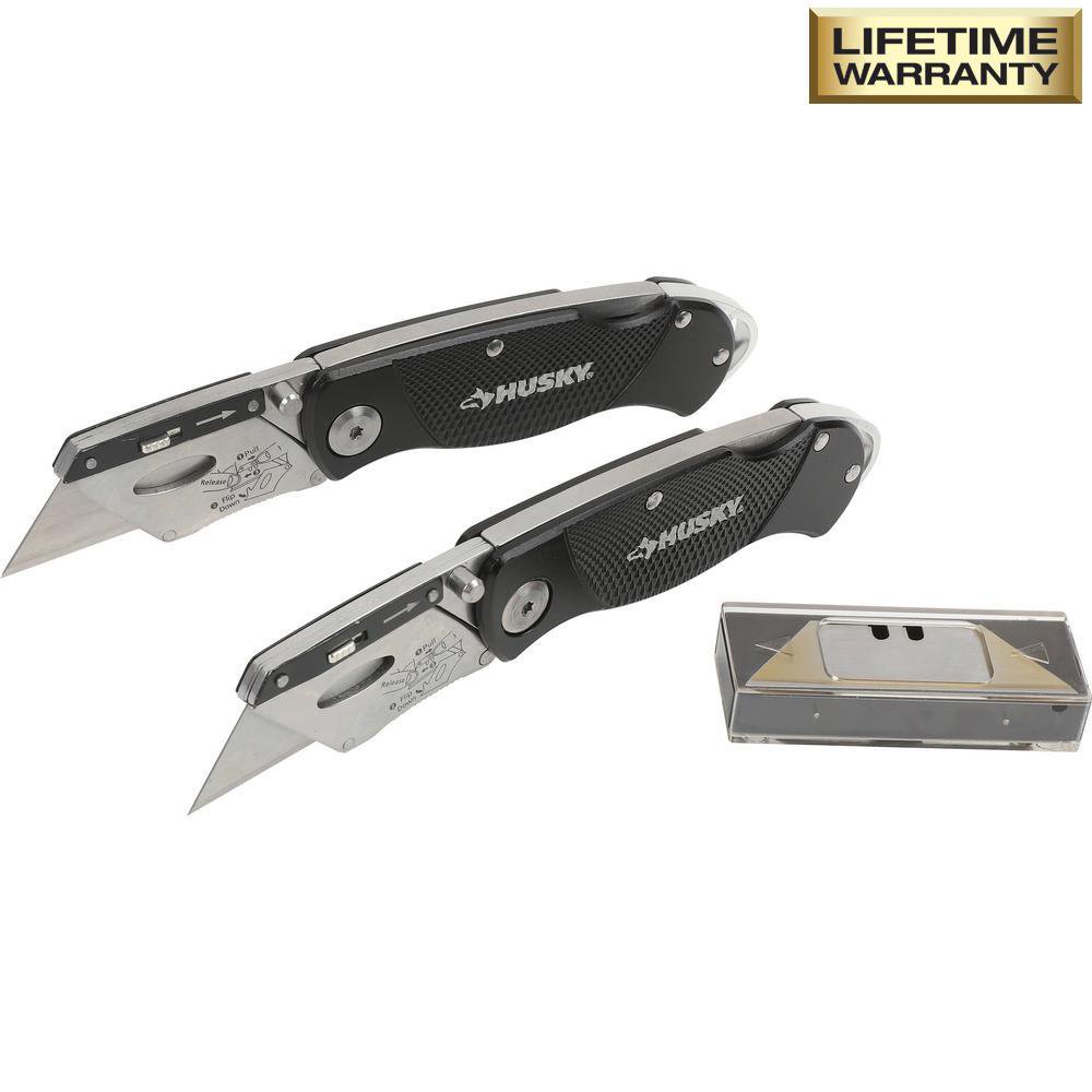 HUSKY SureGrip Folding LockBack 2Pack Utility Knife Set 10 Blades