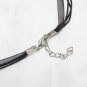Black Wax Linen Satin Cord Flat Round Pendant Necklace