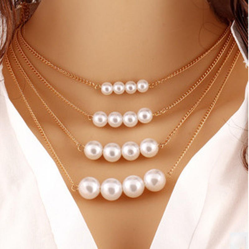 Multi layer Bohemian Size Pearl Pendant Necklace