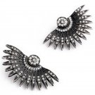 Black Art Deco Punk Rivet Fan Feather Chunky Stud Earrings