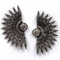 Black Art Deco Punk Rivet Fan Feather Chunky Stud Earrings