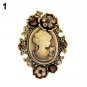 Inlaid Rhinestone Flower Beauty Relief Cameo Antique Brooch Pin - 2 colors
