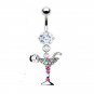 Martini Glass Dangle Navel Belly Button Rings Rhinestone Body Piercing