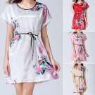 Strip tunic short sleeves casual round collar neck sleepwear - 4 Colors