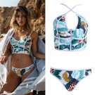 Swimsuit women floral bandeau zipper bathing push up beachwear
