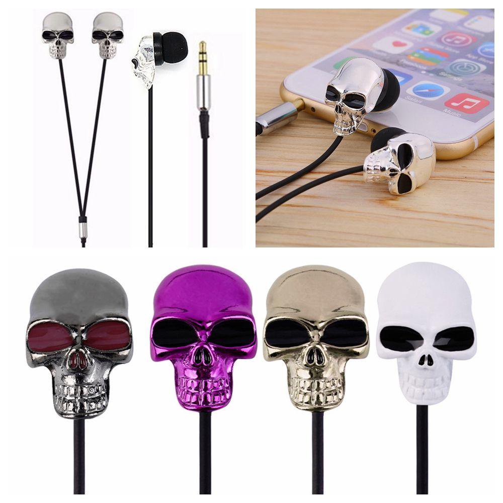 Skull earphone 3.5mm metal earbuds skeleton inear 4 colors