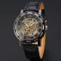 Men's Black Leather Dial Skeleton Mechanical Sport Army Wrist Watch
