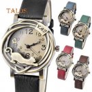 Cat Flower Case Faux Leather Band Quartz Analog Wrist Watch - 5 colors