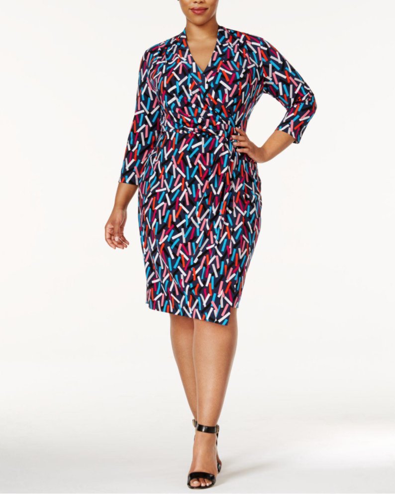 Anne Klein Plus Size Printed Faux Wrap Dress Blue Multi size 3X