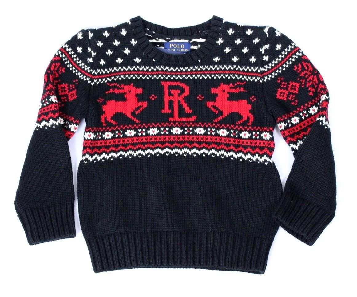 Ralph Lauren Little Boys HolidayPrint Sweater Polo Black size 4
