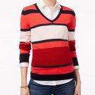 Tommy Hilfiger Striped V-neck Sweater Red Navy Glitter Multi size Medium