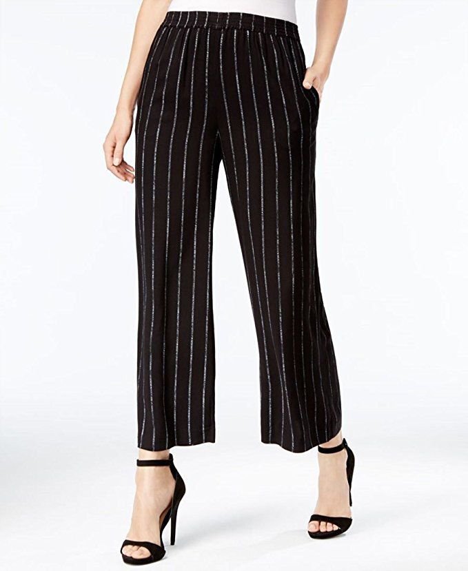 Kensie Stripe Crop Wide Leg Pant Comfort Waist Black NWT size XSmall