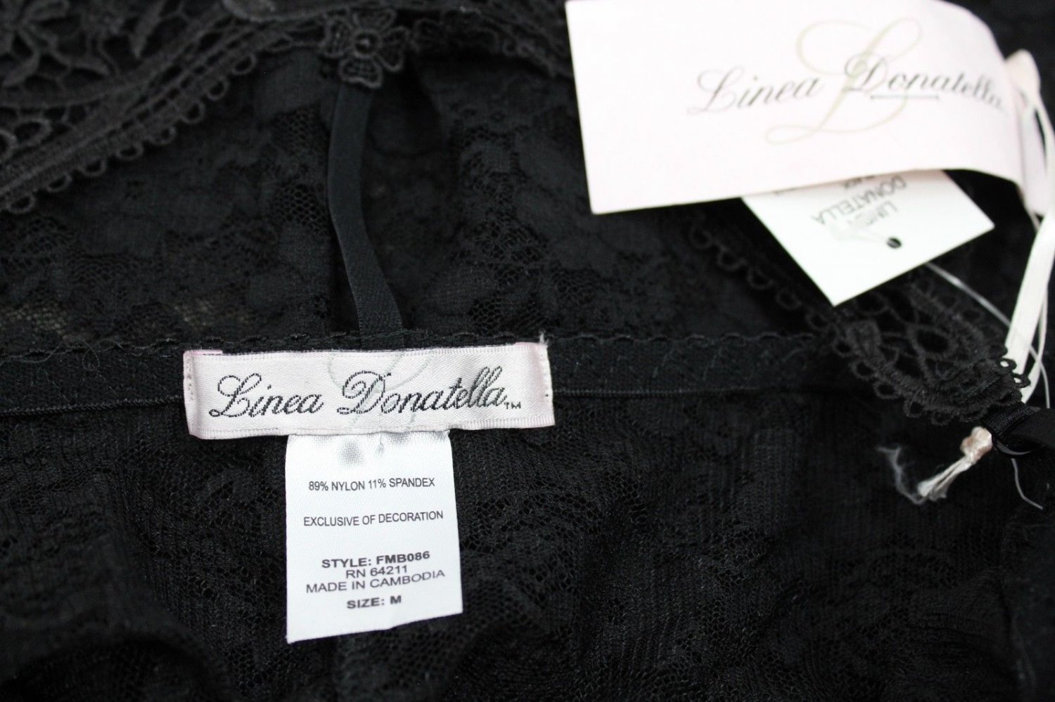 Linea Donatella Black Stretch Lace Babydoll FMB086 size Medium