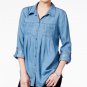 Style & Co Petite Denim Roll Tab Shirt Sun Wash Blue
