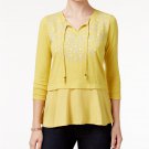 Style & Co Petite Embroidered Layered Look Peasant Top Delilah Yellow