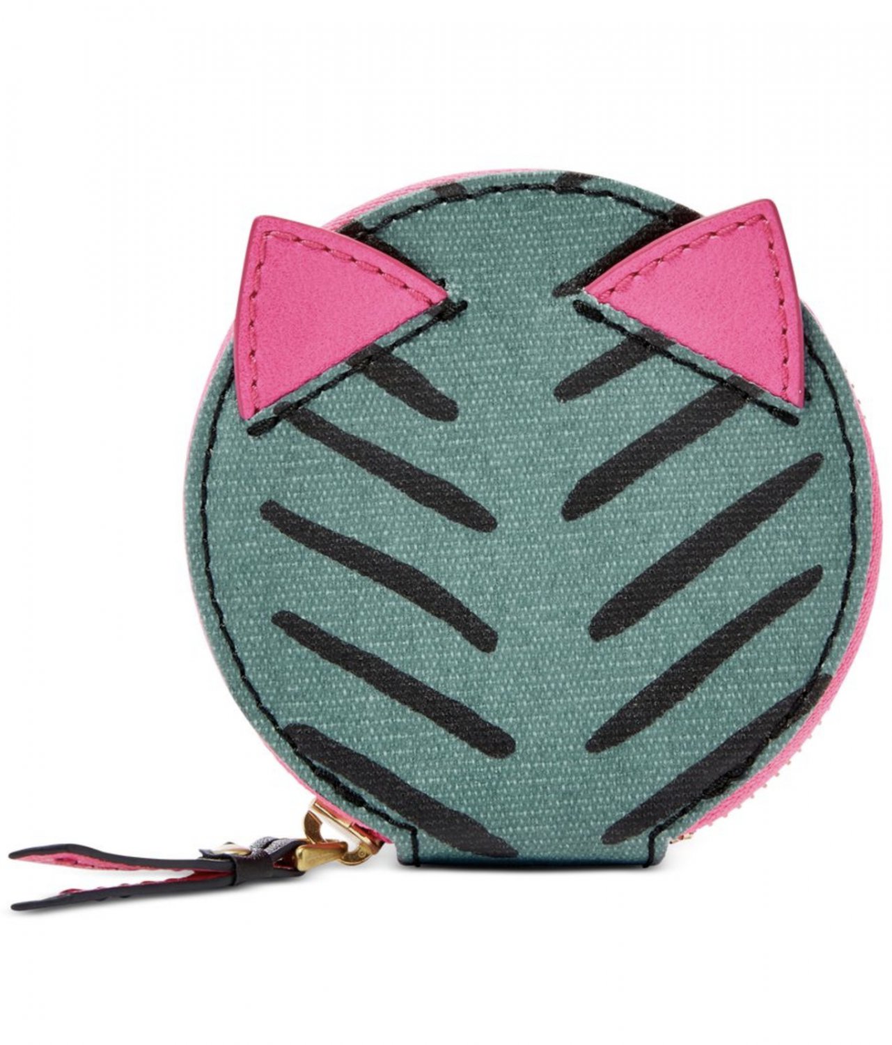 Fossil Keely Zip Coin Purse Kitty Cat Herringbone