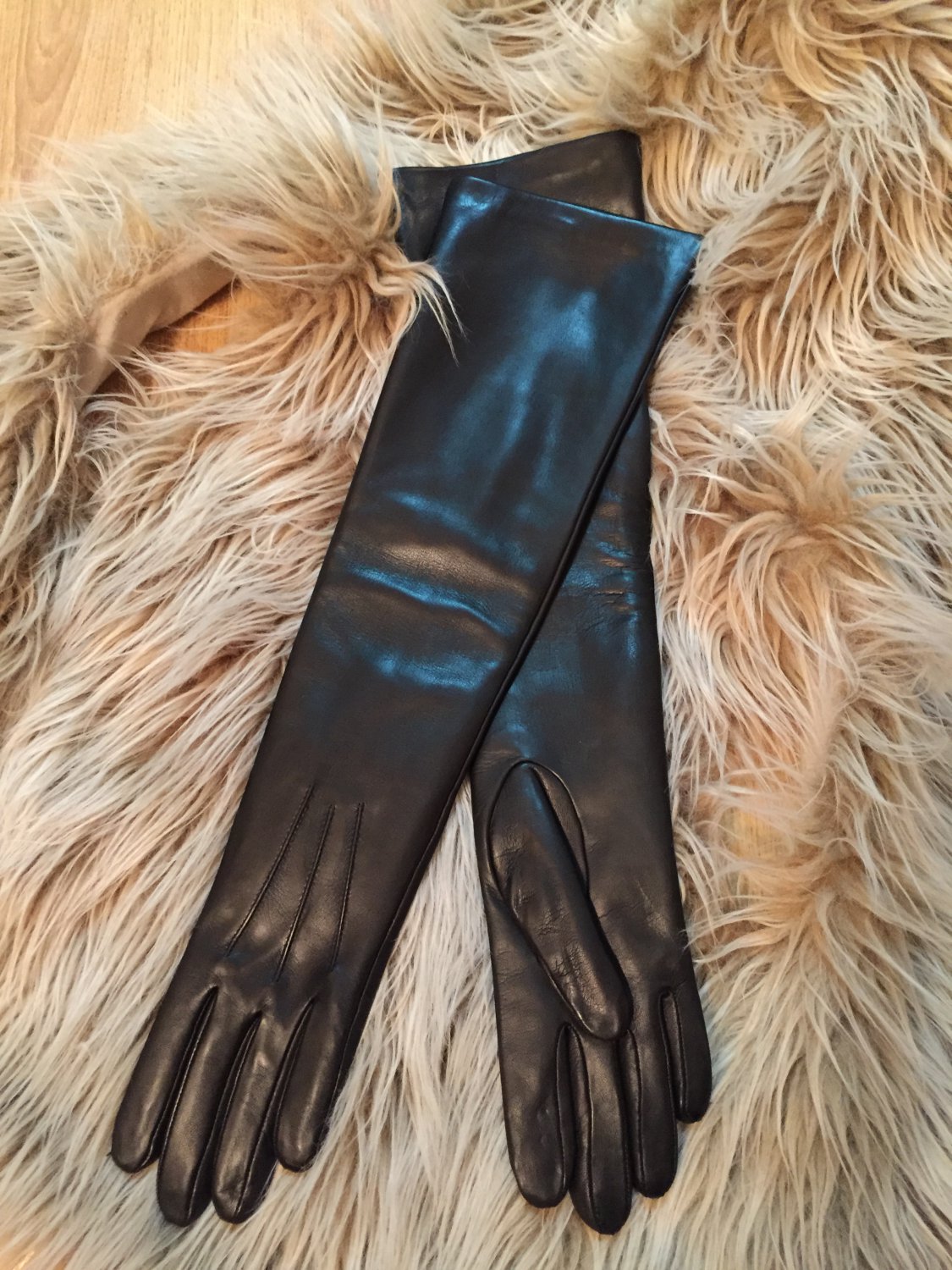 Long leather gloves, opera gloves, super soft 100% silk lining, dress gloves, 6,5 inches S