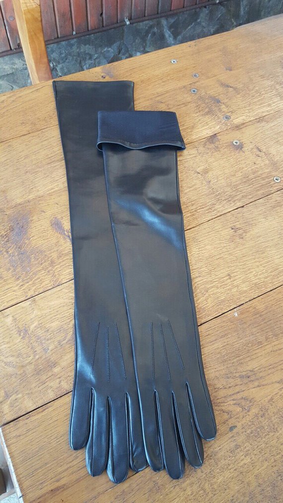 Long leather gloves, opera gloves, super soft 100% silk lining, dress gloves, 7 inches M
