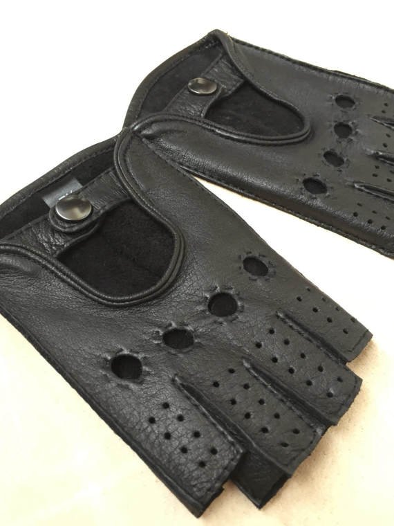 Fingerless black deerskin leather gloves for menfitnes glovessport