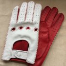 Driving Gloves For Men Italian lambskin Napa Red and White Sheep-skin leather Size 9 inches L