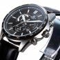 Men Watch Casio Edifice EFR-510L-1AV Chronograph Stainless Steel Leather Strap Dial Black