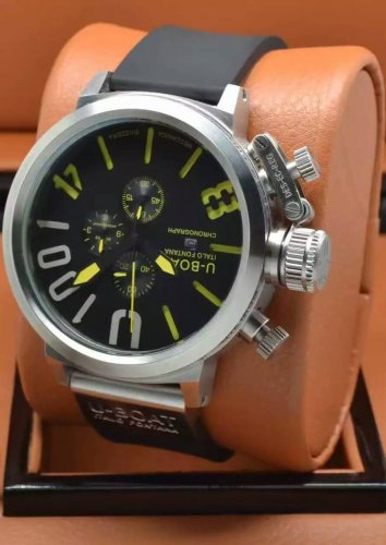 Men Watch U-Boat 1001 Silver Bezel Stainless Steel Case Leather Strap