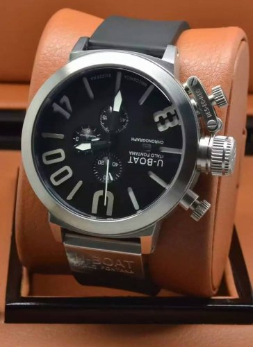 Men Watch U-Boat 1001 Silver Bezel Stainless Steel Case Leather Strap
