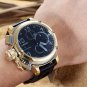 Men Watch U-Boat Chronograph Gold Tone Bezel Stainless Steel Case Leather Strap