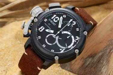 Men Watch U-BOAT Chronograph Stainless Steel Case 50mm Brown Leather Strap